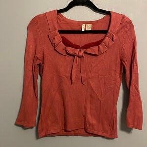 adorable dark coral 3/4 length shirt by anthropologie. medium